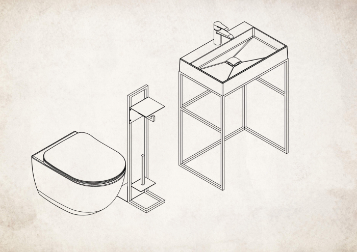 Suport hârtie igienică stativ, cu raft [5]