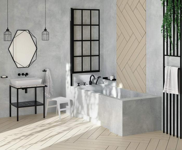 Baterie pentru cadă, 4-orificii, cu set de duș, Deante, Termisto,Negru [3]