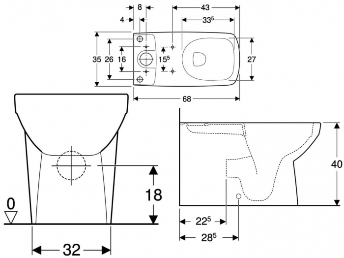VAS WC SELNOVA SQUARE 68 CM ,PENTRU REZERVOARE APARENTE, RIMFREE [2]