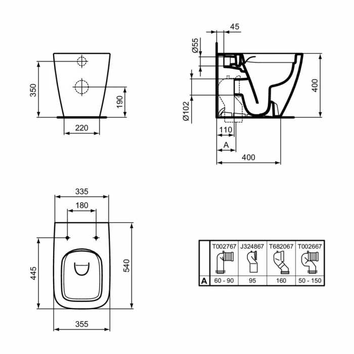 VAS WC I.LIFE B BTW RIMLESS+ PENTRU REZERVOR INCASTRAT, 55.4X35.5 CM [3]