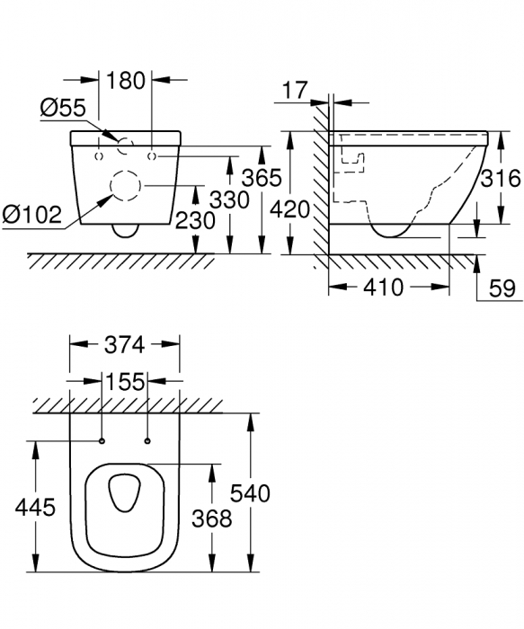 VAS WC EURO CERAMIC SUSPENDAT TRIPLE VORTEX PURE GUARD [2]