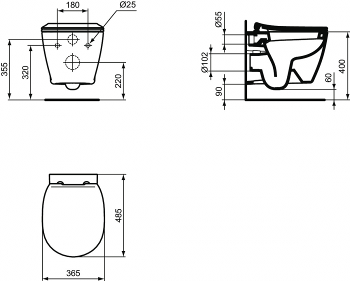 Vas wc suspendat Ideal Standard Connect Space compact 48x36 cm, prinderi ascunse, alb [3]