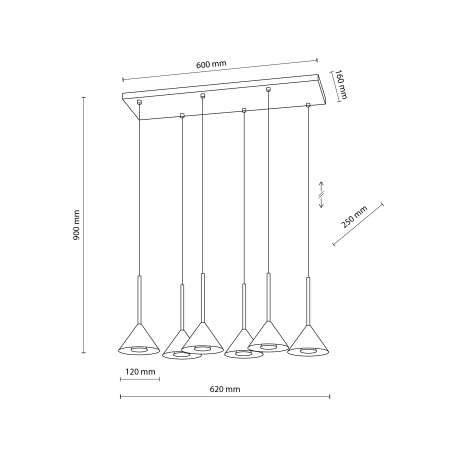 Lampă Suspendată TK Lighting CONO MINI BLACK 6xE14 – Lustră Modernă cu 6 Abajururi Conice Negru Mat [3]