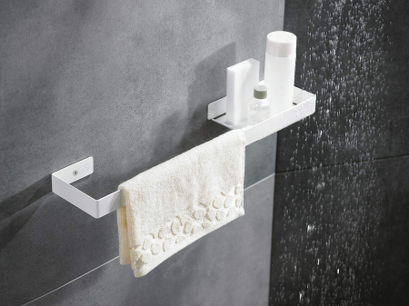 Agățătoare cu montare pe perete, pentru prosoape - cu raft, Deante, ,Alb [2]