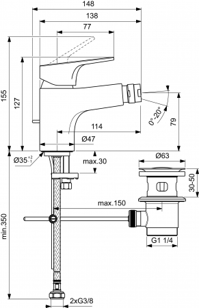 BATERIE BIDEU CERABASE CU VENTIL, CROM [1]