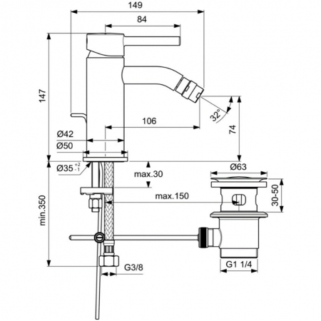 BATERIE BIDEU CERALINE SILK BLACK CU VENTIL [3]