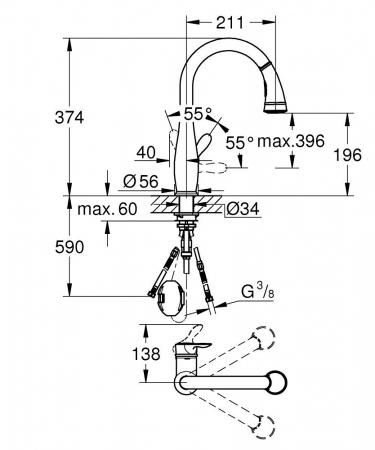 BATERIE BUCATARIE PARKFIELD, PIPA EXTRACTIBILA TIP C [1]