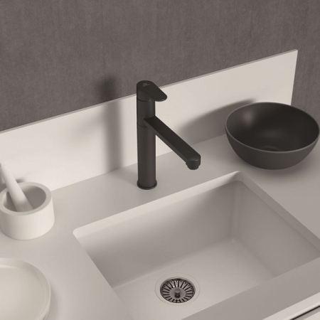 BATERIE BUCATARIE CERAFINE O H180 CU PIPA LUNGA ,SILK BLACK [2]