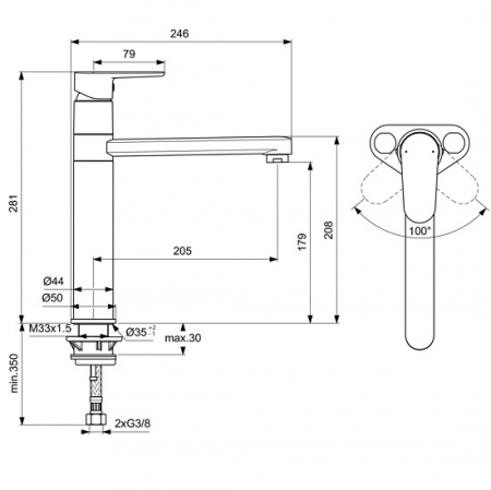BATERIE BUCATARIE CERAFINE O H180 CU PIPA LUNGA ,SILK BLACK [3]