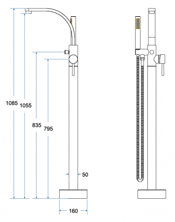Baterie cada cu montaj pe pardoseala Besco Decco, crom [2]