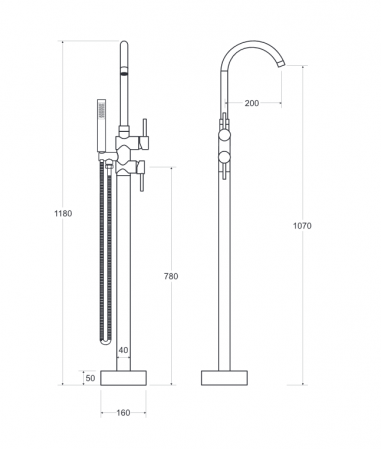 Baterie cada cu montaj pe pardoseala Besco Illusion, negru mat [1]