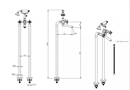 BATERIE CADA FREESTANDING LACRIMA, CU ACCESORII, BRONZ [1]