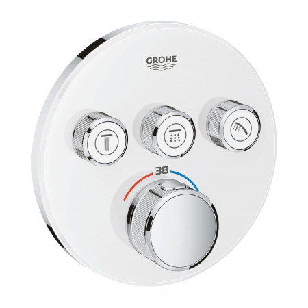 Baterii dus - Baterie de dus cu termostat Grohe Grohterm SmartControl Round cu 3 functii, necesita corp ingropat, alb-crom