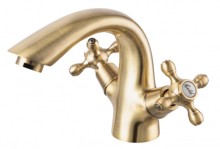 Baterii de baie - Baterie lavoar cu dubla comanda FDesign Lacrima, ventil click-clack, bronz