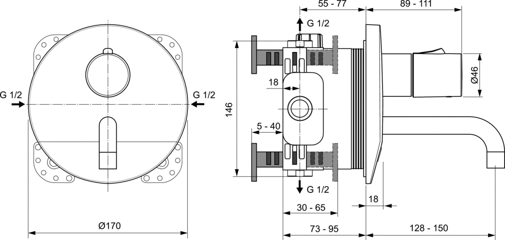 BATERIE ELECTRONICA CERAPLUS DE PERETE CU PIPA 150 MM,CROM [1]