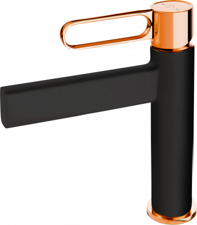 Baterii de baie - BATERIE LAVOAR ZAFFIRO CU VENTIL CLICK-CLACK, NEGRU-ROZ AURIU