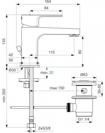 BATERIE LAVOAR CERAFINE D H80 CU VENTIL METALIC [1]