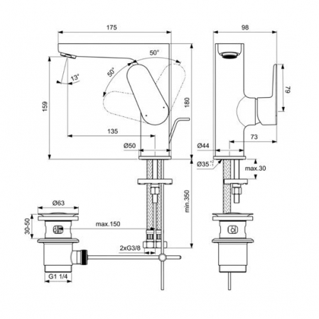 BATERIE LAVOAR H155 CERAFINE O SILK BLACK,CU PIPA INALTA SI VENTIL METALIC [2]
