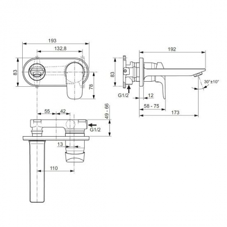 ORNAMENT BATERIE LAVOAR PERETE CERAFLEX, PIPA 172 MM (PENTRU A5948NU) [2]