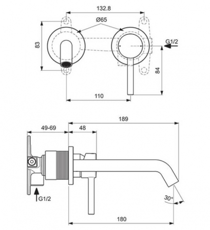 ORNAMENT BATERIE LAVOAR PERETE CERALINE SILK BLACK, PIPA 180 MM (PENTRU A1313NU) [2]