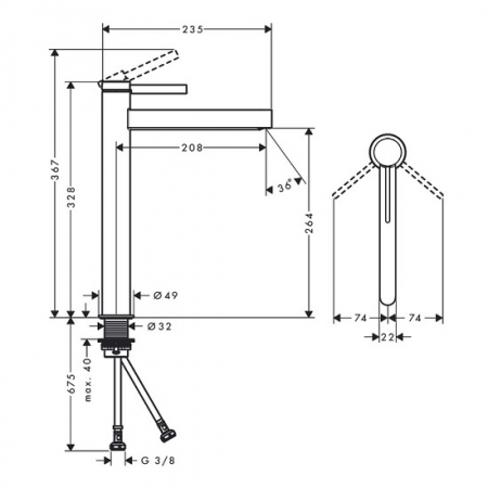 BATERIE LAVOAR FINORIS 260 CU VENTIL PUSH-OPEN, CROM [1]