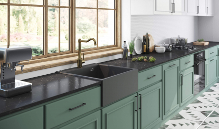 Baterie pentru bucătărie, cu pipă dreptunghiulară, Deante, Tamizo,bronz [2]