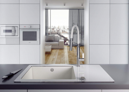 Chiuvetă sticlă-granit, 1-cuvă cu picurător, Deante, Capella,ALABASTER [2]