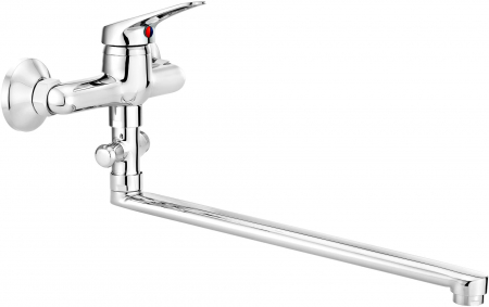Baie - Baterie pentru chiuvetă, montare pe perete, cu pipă alungită - racord furtun