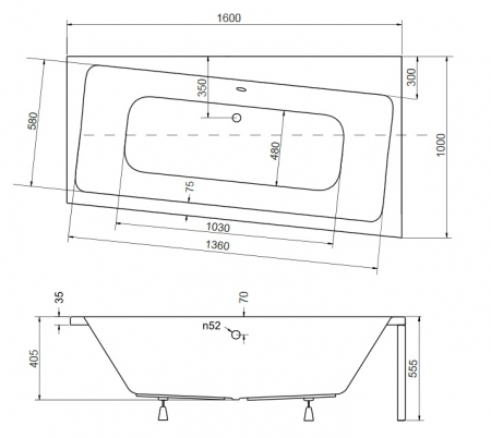 Cada asimetrica Besco Infinity 160 x 100 cm, orientare dreapta, acryl, alb [3]