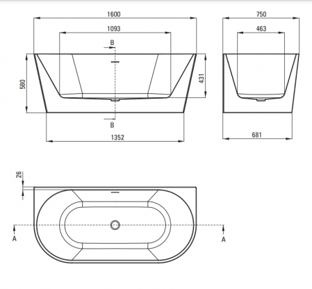 Cadă din acrila freestanding  lipită de perete - 160x75 cm, Deante Silia , Alb [5]