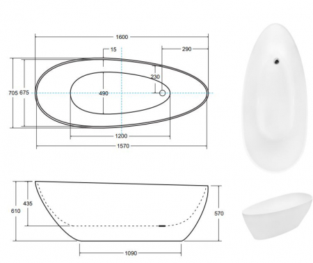 CADA FREESTANDING GOYA 160X70, BLACK&WHITE [2]