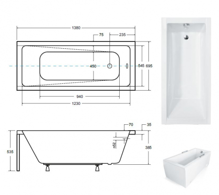 CADA RECTANGULARA ACRYL MODERN 140X70, PICIOARE INCLUSE [2]