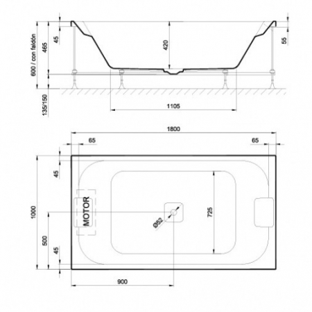 CADA ACRYL FLEX CENTER HIDROMASAJ 1800X1000 EMOTIVE, STANGA,  CU MASCA TIP L NEAGRA [2]