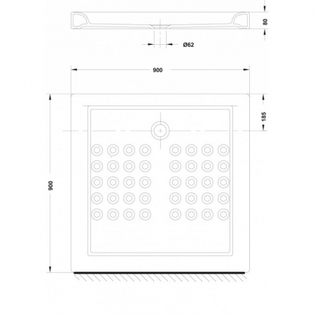 CUVA DUS CERAMICA PATRATA ATLAS 900X900X80 ALB FARA SIFON [1]