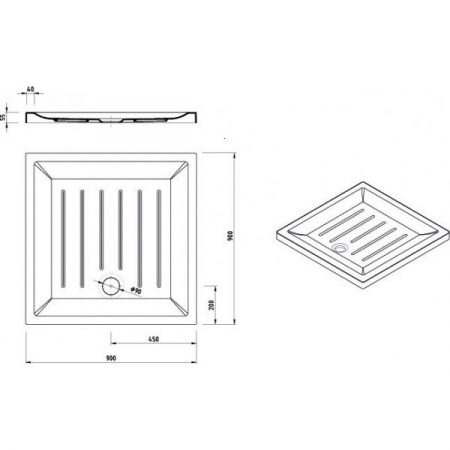 Cadita de dus patrata Gala Vita 90x90x5 cm, acryl, sifon inclus [1]