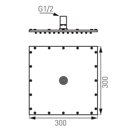 Cap de dus slim patrat Inula, 300x300 mm, 1/2'', alama, crom [1]