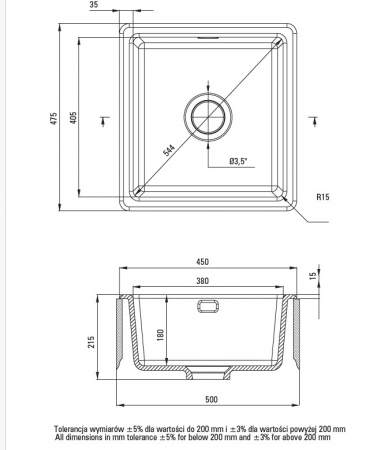 Chiuveta Ceramica 1 cuva alba,Sabor Deante  475*450 [2]