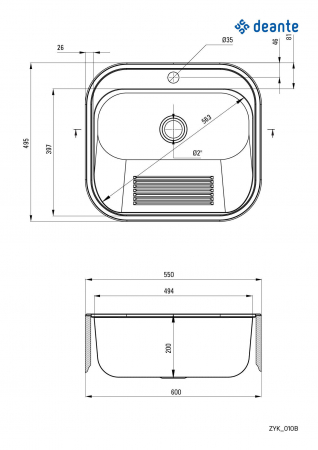 Chiuvetă de serviciu, 1-cuvă - cu montare încastrată sau pe perete, Deante, Laundry,inox satinat [4]