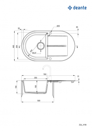 Chiuvetă din granit, 1-cuvă cu picurător, Deante, Piva,BEIGE [1]