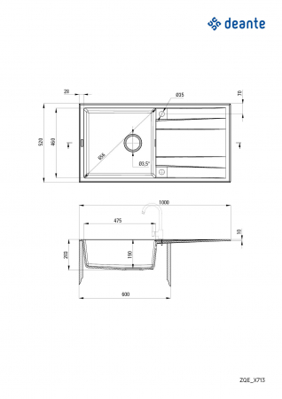 Chiuvetă din granit, 1-cuvă cu picurător, Deante, Eridan,GREY METALLIC [1]