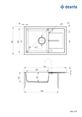 Chiuvetă din granit, 1-cuvă cu picurător din granit gri metalic 670*440  ,Deante [1]