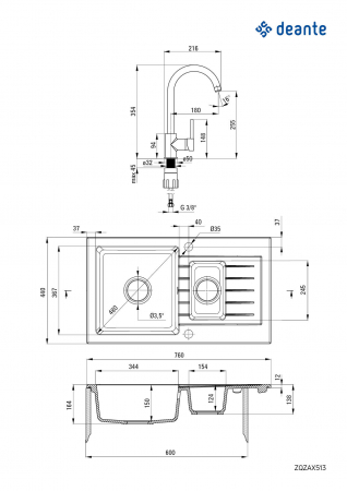 Chiuvetă din granit cu baterie, 1,5-cuve cu picurător [1]