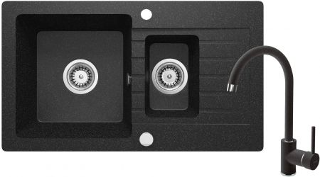 Chiuveta de bucatarie cu baterie - Chiuvetă din granit cu baterie, 1,5-cuve cu picurător