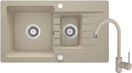 Chiuveta de bucatarie cu baterie - Chiuvetă din granit cu baterie, 1,5-cuve cu picurător