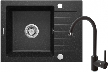 Chiuveta de bucatarie cu baterie - Chiuvetă din granit cu baterie, 1-cuvă cu picurător