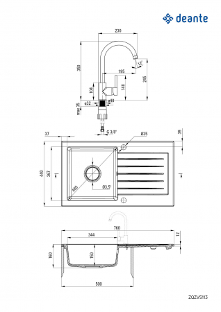 Chiuvetă din granit cu baterie, 1-cuvă cu picurător [1]