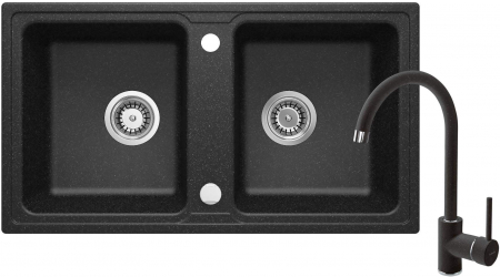 Chiuveta de bucatarie cu baterie - Chiuvetă din granit cu baterie, 2-cuve