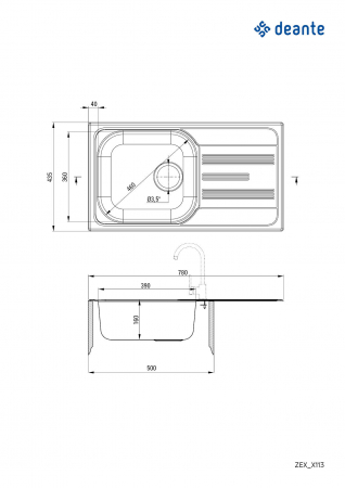 Chiuvetă din inox, 1-cuvă cu picurător [1]