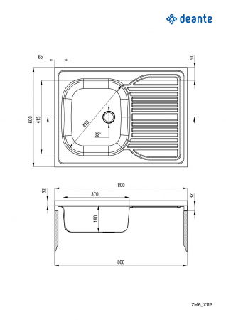 Chiuvetă din inox, 1-cuvă cu picurător, pe partea dreaptă - pe mască [1]