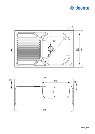Chiuvetă din inox, 1-cuvă cu picurător, pe partea stângă - pe mască [1]